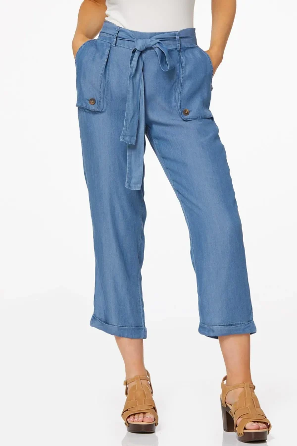 Flash Sale Chambray Cargo Pants Women Cropped Pants
