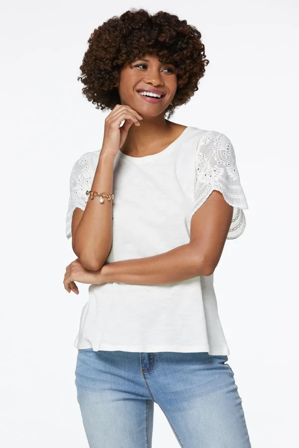 Best Eyelet Embroidered Tee Women Tops