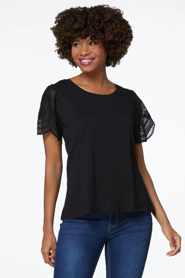 Best Eyelet Embroidered Tee Women Tops