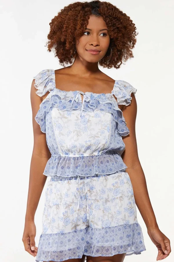 Shop Floral Ruffled Tank Women Sets & Suiting