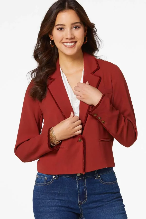 Cheap Frayed Trim Blazer Women Jackets & Vests