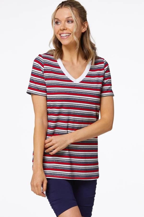 Best Glimmer Stripe Tee Women Tops