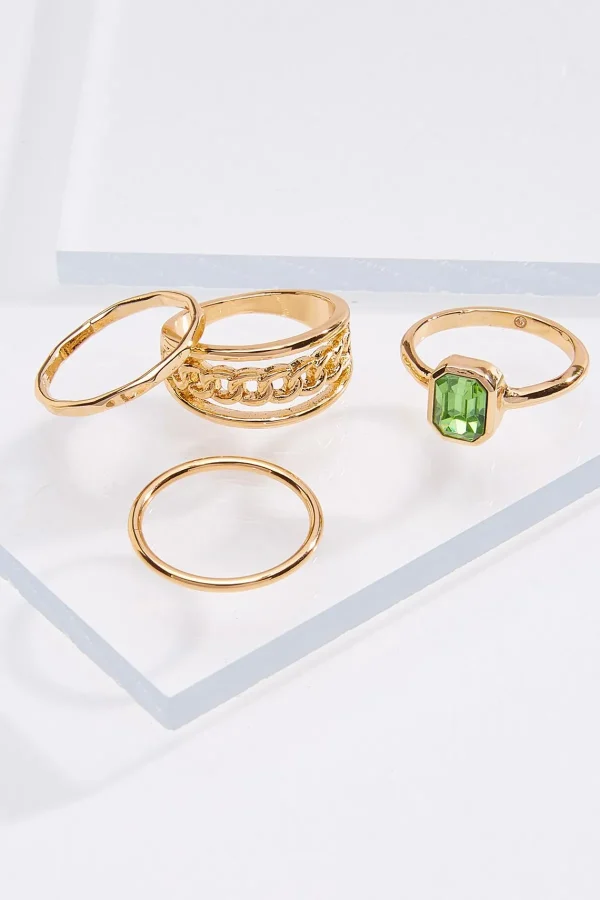 Discount Green Stone Ring Set Women Rings