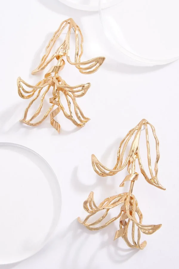 Clearance Hammered Metal Flower Earrings Women Earrings