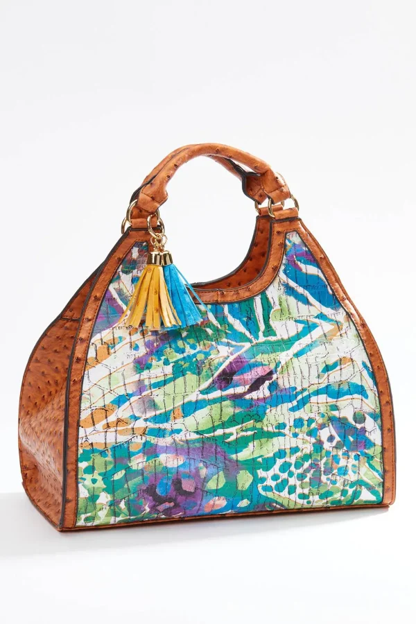 Cheap Multi Print Textured Satchel Women Handbags