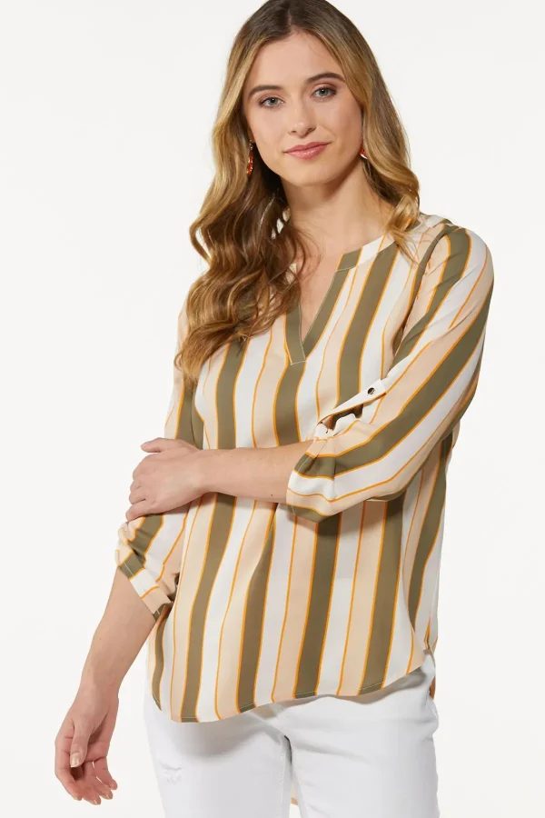 Best Olive Stripe Tunic Women Tops