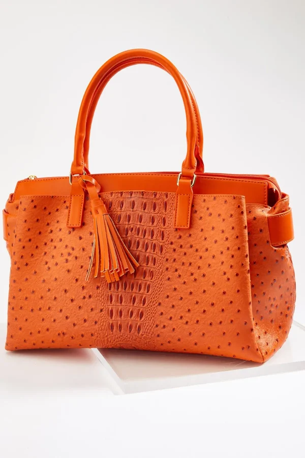 New Orange Textured Satchel Women Handbags