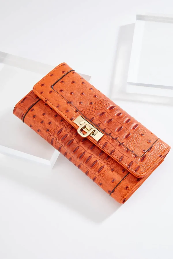 Cheap Orange Textured Wallet Women Handbags