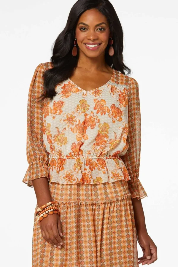 Cheap Peach Blossom Peplum Top Women Sets & Suiting