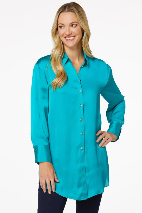 Clearance Petite Solid Satin Tunic Women Tops