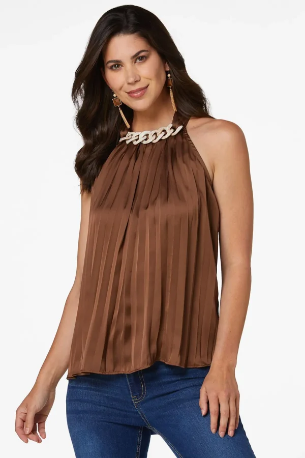 Discount Pleated Link Halter Tank Women Tops