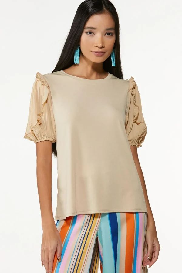 Cheap Pleated Sleeve Top Women Tops
