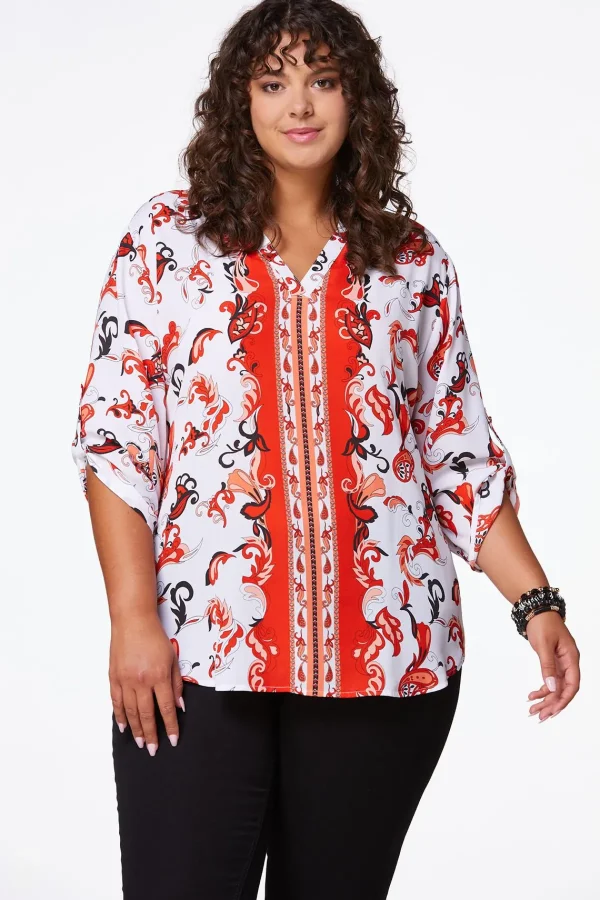 Best Plus Petite Border Paisley Top Women Tops