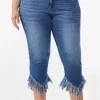 New Plus Petite Cropped Point Frayed Jeans Women Pants