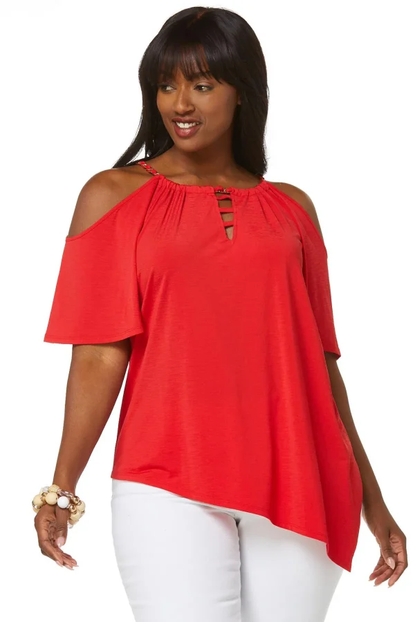 Best Plus Size Asymmetrical Chain Link Top Women Tops