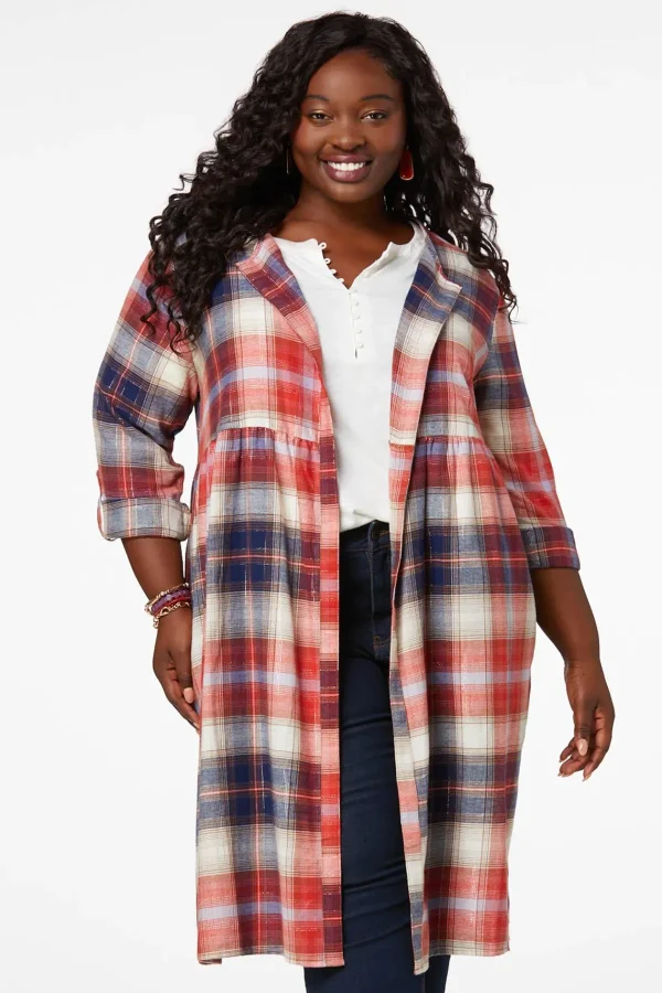 Discount Plus Size Autumn Plaid Topper Women Jackets & Vests