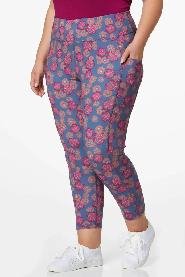 Cheap Plus Size Berry Floral Leggings Women Cropped Pants