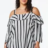 Fashion Plus Size Black And White Cold Shoulder Top Women Tops