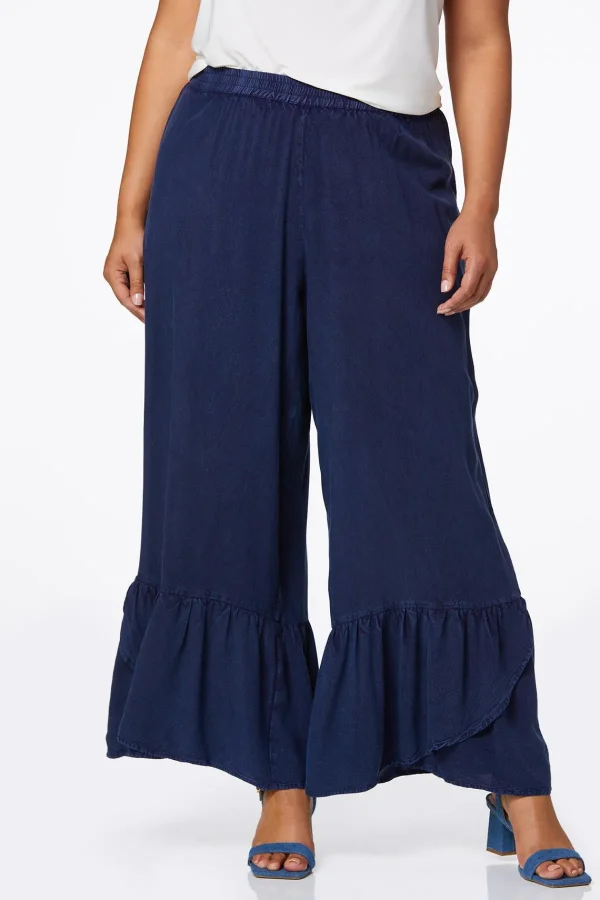 Flash Sale Plus Size Chambray Flounce Hem Pants Women Pants