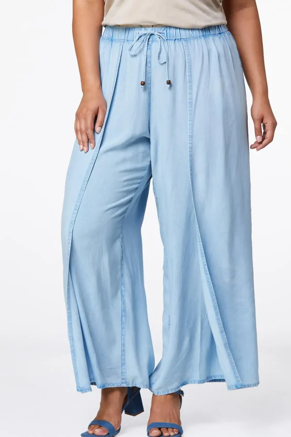 Discount Plus Size Chambray Wide Leg Pants Women Pants