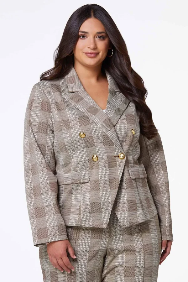 Sale Plus Size Check Houndstooth Blazer Women Jackets & Vests
