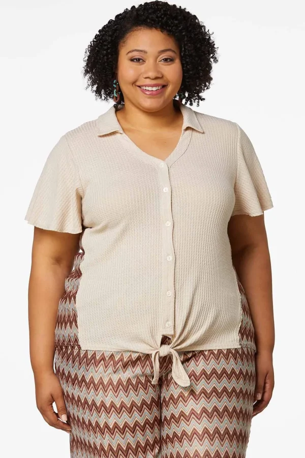 Discount Plus Size Chevron Waffle Top Women Sets & Suiting