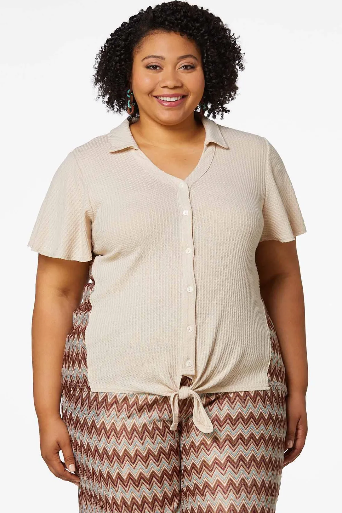 plus_size_chevron_waffle_top_0.webp Discount Plus Size Chevron Waffle Top Women Sets & Suiting