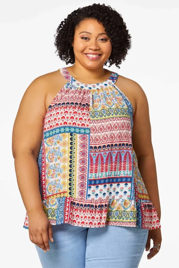 Best Sale Plus Size Cleo Patchwork Tank Women Tops