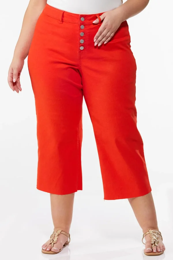 Hot Plus Size Cropped Cherry Red Jeans Women Cropped Pants