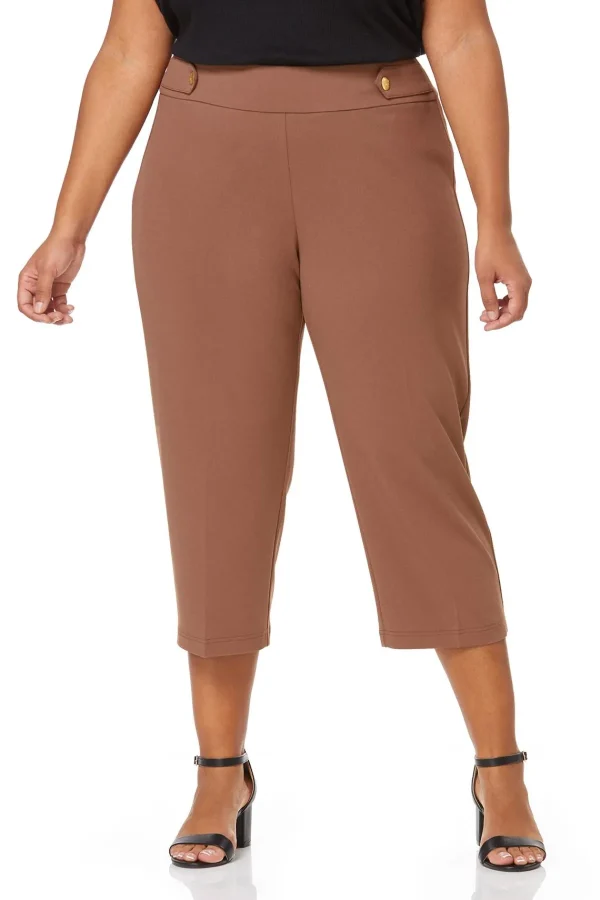New Plus Size Cropped Gold Button Pants Women Cropped Pants