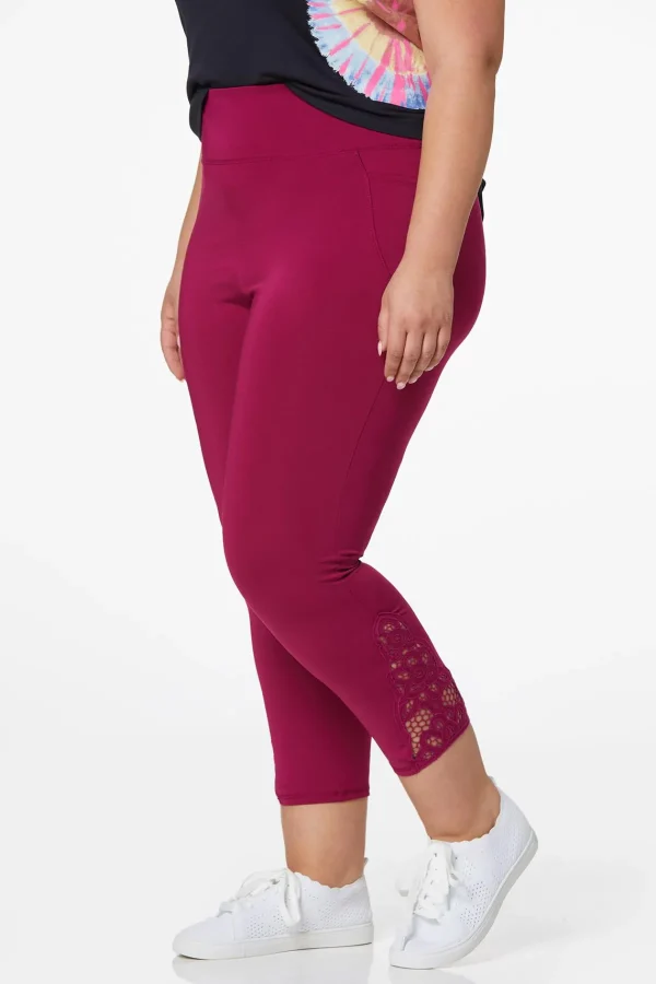 Cheap Plus Size Cropped Lace Trim Leggings Women Cropped Pants