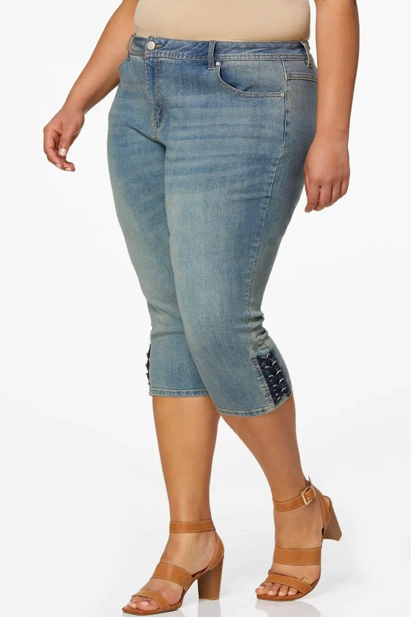 Cheap Plus Size Cropped Lace Up Hem Pants Women Cropped Pants