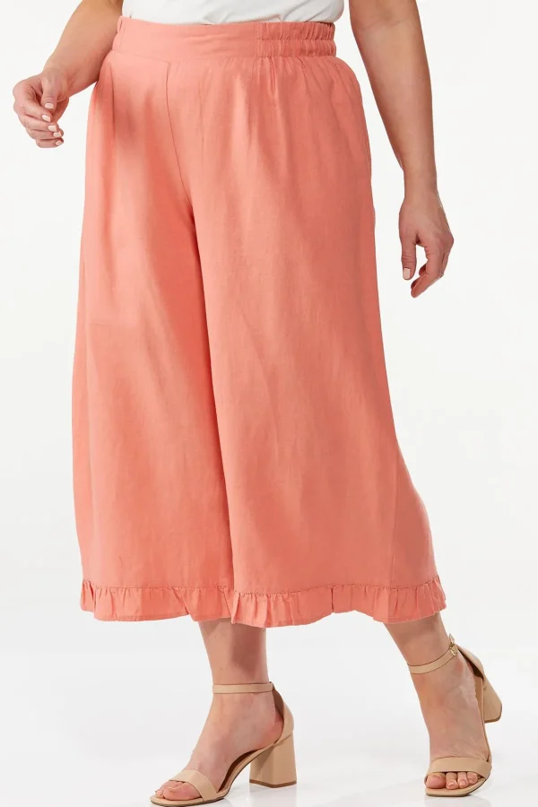 Shop Plus Size Cropped Ruffle Linen Pants Women Cropped Pants