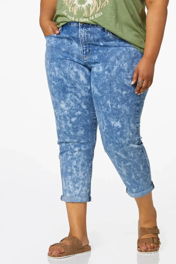 Cheap Plus Size Cropped Tie Dye Jeans Women Cropped Pants