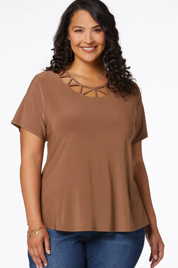 Discount Plus Size Cutout Lattice Top Women Tops