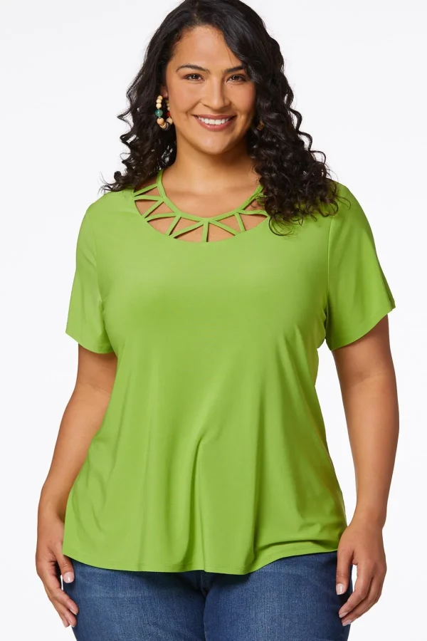 Discount Plus Size Cutout Lattice Top Women Tops