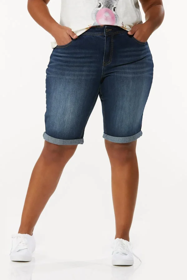 Best Sale Plus Size Dark Bermuda Jean Shorts Women Shorts