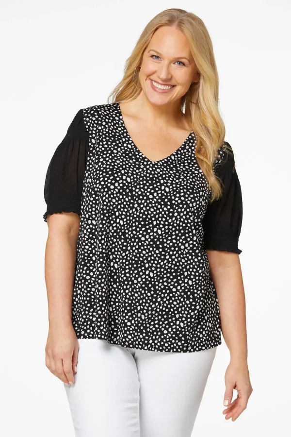 Best Plus Size Dotted Crepe Sleeve Top Women Tops