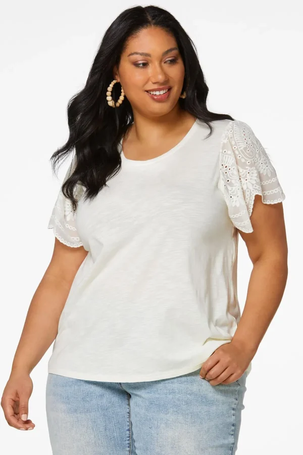Best Plus Size Eyelet Embroidered Tee Women Tops