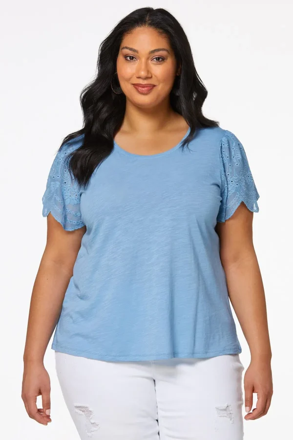 Best Plus Size Eyelet Embroidered Tee Women Tops