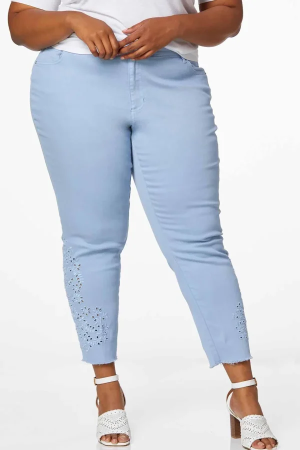 Discount Plus Size Eyelet Vine Ankle Jeans Women Denim