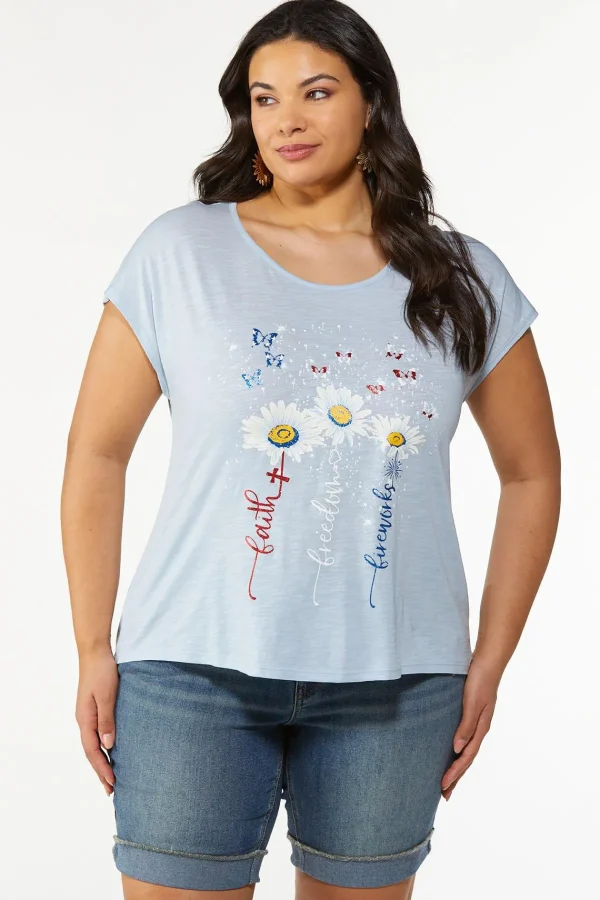 New Plus Size Faith Freedom Fireworks Tee Women Tops