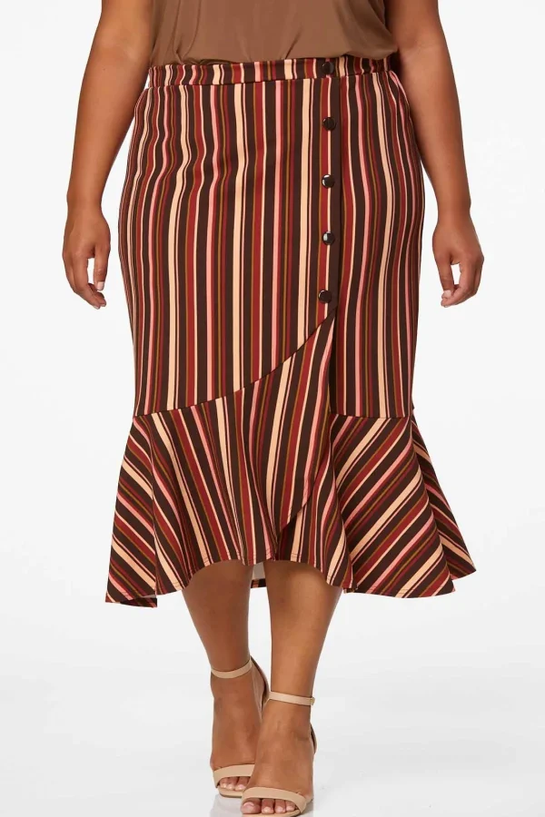 Clearance Plus Size Fall Stripe Midi Skirt Women Skirts