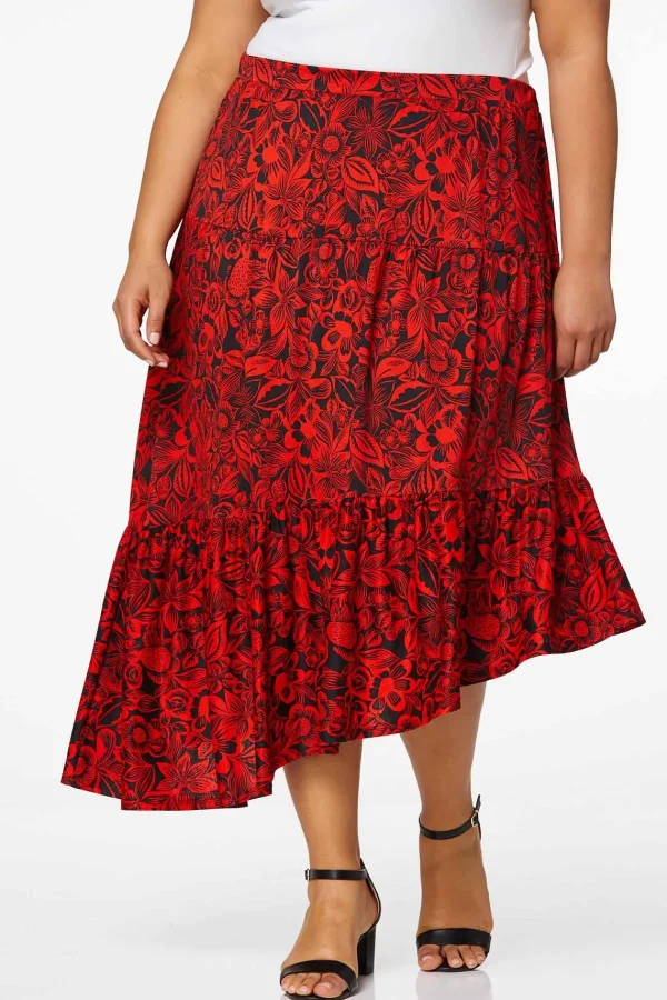 Best Plus Size Floral Asymmetrical Skirt Women Skirts