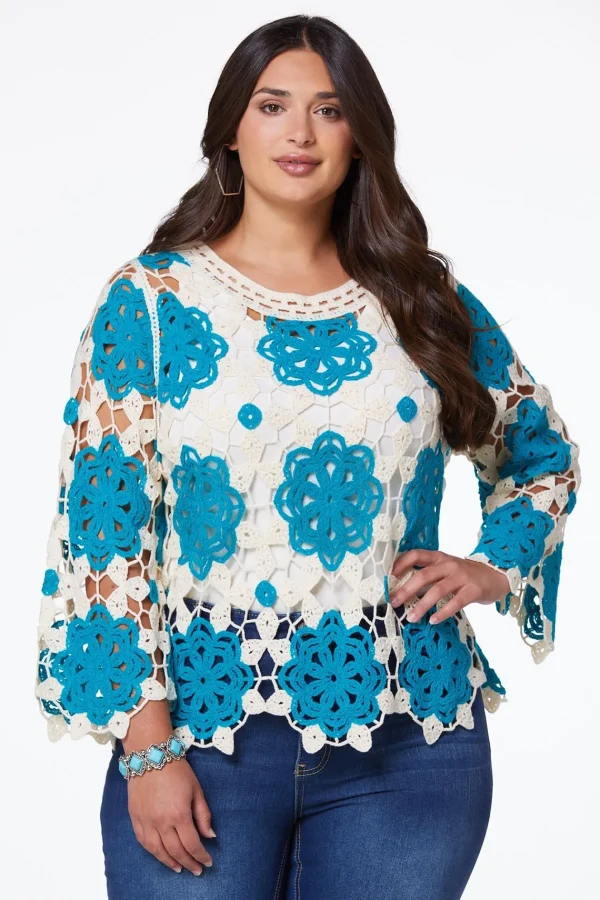 Store Plus Size Floral Crochet Top Women Tops