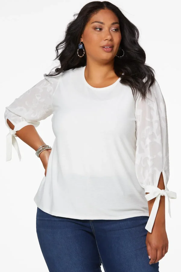Online Plus Size Floral Tie Sleeve Top Women Tops