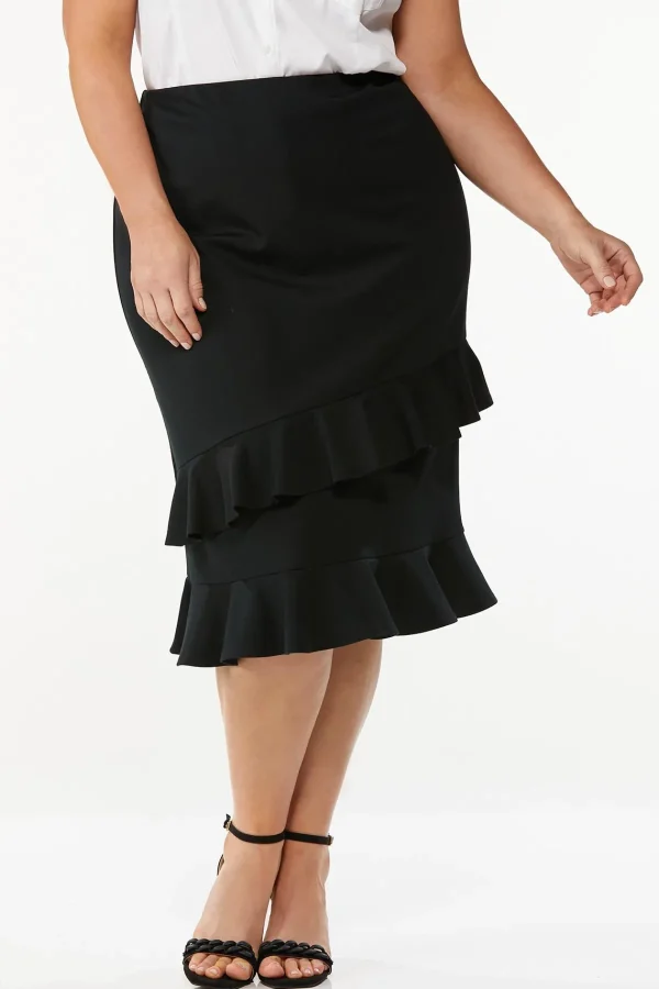Best Sale Plus Size Flounce Hem Ponte Skirt Women Skirts
