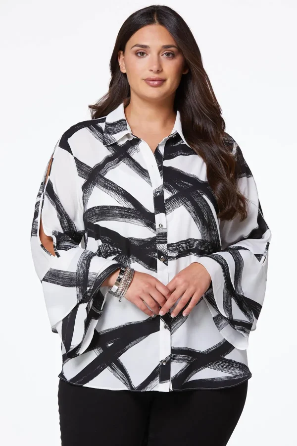 Store Plus Size Flounce Sleeve Button Down Shirt Women Tops