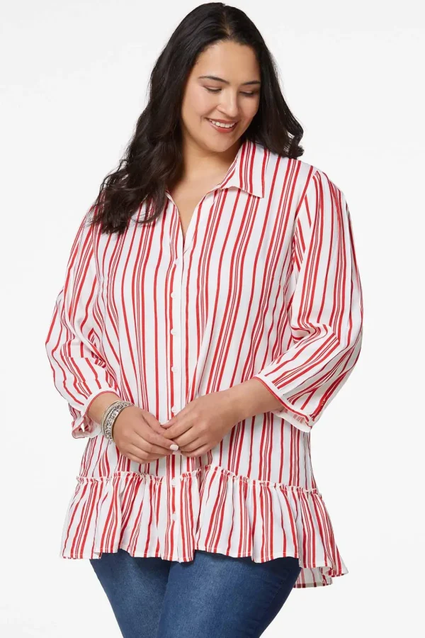 Fashion Plus Size Flounced Button Down Shirt Women Tops