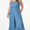 Flash Sale Plus Size Flounced Chambray Jumpsuit Women Dresses